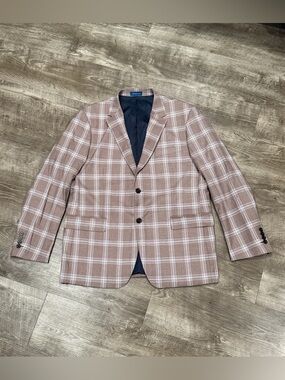 Leonardo Valenti Men’s brown plaid blazer sports jacket size Large